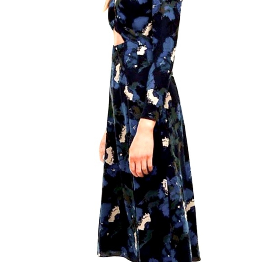 WILFRED Aritzia Floral Aubagne Cut Out Tie Front Dress Black w/ Cream Blue - Picture 2 of 14